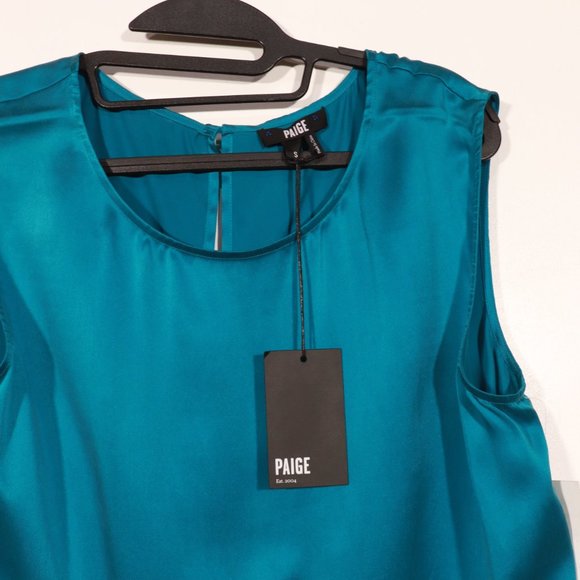 NWT PAIGE Sleeveless 100% Silk Deep Turquoise Blouse - Picture 8 of 10